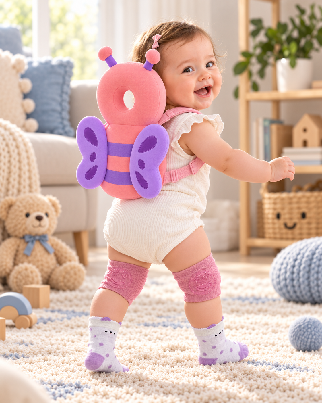 Baby standing in the Butterfly Baby Steps bundle